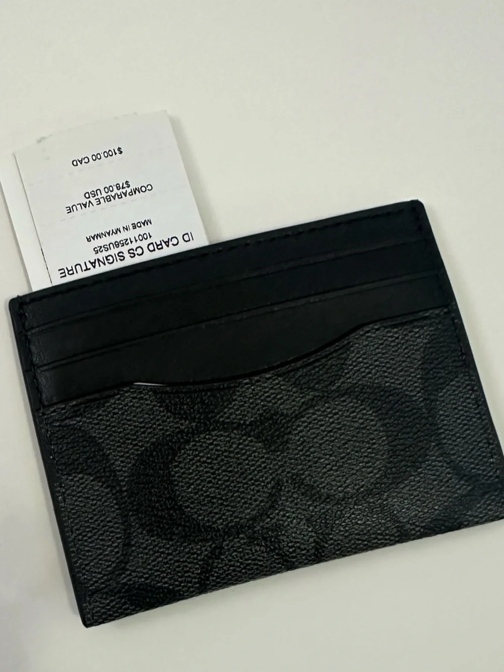 Coach Black Signature Card Case with Contrast Leather Slots